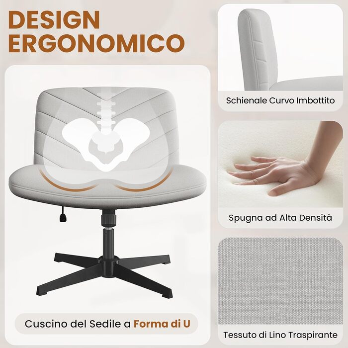 Офісне крісло Yaheetech з роликами, регульоване по висоті, з широким сидінням та середньою спинкою, для офісу та спальні (Світло-сірий)