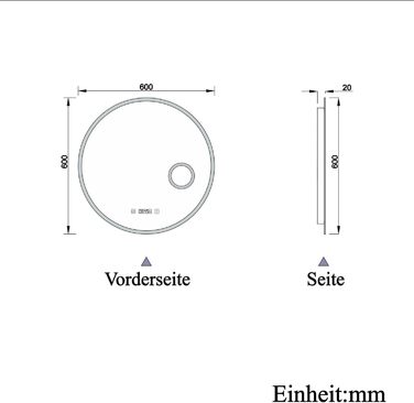 Круглий LED дзеркало для ванної кімнати 70 см з підсвічуванням, сенсорне управління, протитуманне покриття, Alpha серія, холодний білий світло, 60x60 см, 3 режими освітлення (дзеркало+годинник)