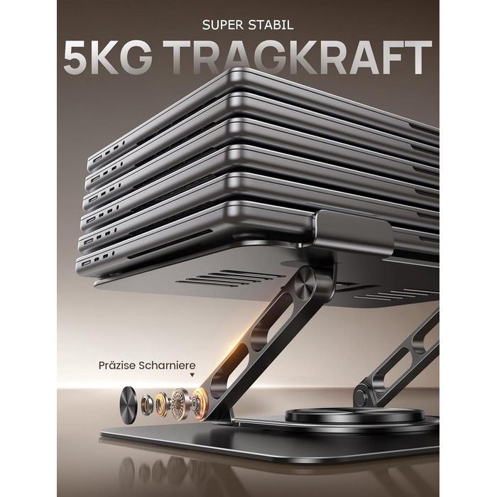 Підставка для ноутбука Lamicall, регульована - 360° обертання, складна, алюмінієва - для столу/офісу, універсальна ергономічна підставка для Macbook Pro Air, 10-17,3' (чорна)