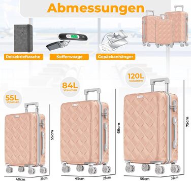 Набір валіз KESSER® 3 шт. | Валізи з ABS-пластику з кодовим замком, ваговою системою та органайзером для документів, 360° обертання | Ручна поклажа та великі валізи для подорожей та бізнесу (Нюдовий сірий)