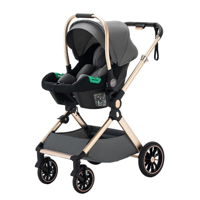 Дитячий візок 3 в 1 Kinderwagen Alltags Buggy, алюмінієва рама, темно-сірий (U9-X)