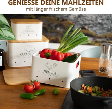 Коробки для зберігання картоплі MNKsolution (3 шт) з кришкою - для картоплі, овочів, цибулі, часнику - органайзер для кухні, контейнери для продуктів (білий)