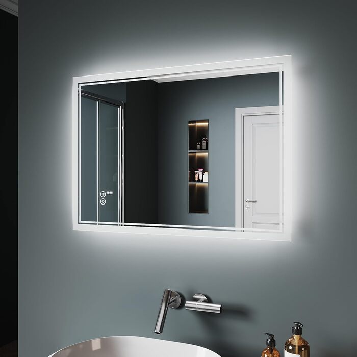 Дзеркало для ванної кімнати SONNI LED з підсвічуванням 80x60 см, прямокутне, біле