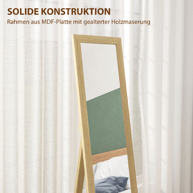 Дзеркало Spiegel для всього тіла, настінне, 37 см x 40 см x 155 см, з кріпильними гачками, срібне + дуб