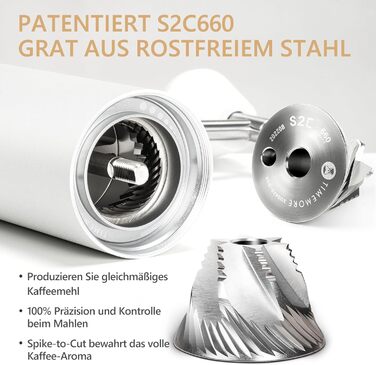 Ручна кавомолка TIMEMORE Chestnut з металевим корпусом, шліф Kegelschliff S2C, для еспресо та френч-прес, чорна