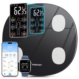 INSMART Розумні ваги для аналізу складу тіла, цифрові ваги з Bluetooth і додатком, вимірювання ваги, ІМТ, жиру, м’язової маси, води, пульсу, білка, BMR, 18 показників