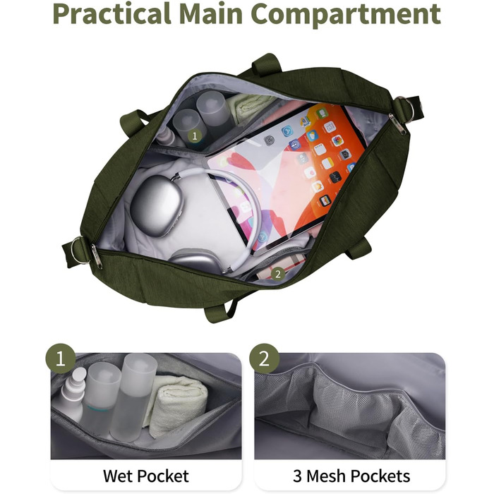 Ручна поклажа Narwey 40L Army Green - Дорожня сумка жіноча/чоловіча 52x35x22 см