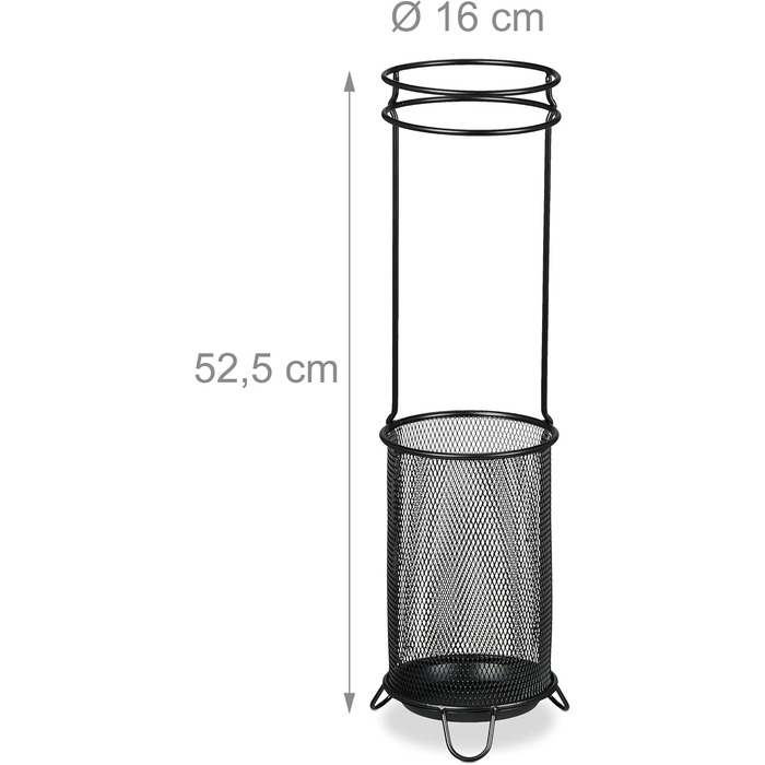 Підставка для парасольки Relaxdays, HxD 52.5 x 16 см, металева, кругла, сучасний дизайн, чорна