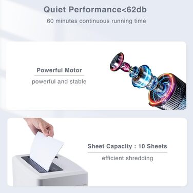 Шредер для паперу P4 з перехресним різанням: 60 хв безперервної роботи, знищення кредитних карт та скріпок. Офісний та домашній шредер з 21л контейнером, тихий, білий (бежевий, 10 аркушів)