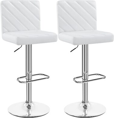 Барні стільці Yaheetech 2 шт. регульовані по висоті, обертаються, 62,5-84,5 см, 136 кг, з штучної шкіри та сталевим каркасом, для кухні/бару, білий (без підлокітників)