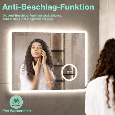 Дзеркало для ванної кімнати GIMBELEN LED з підсвічуванням 80x60 см, прямокутне, сенсорне керування, регульована яскравість, 3 кольори світла, антизапар, для вертикального/горизонтального монтажу