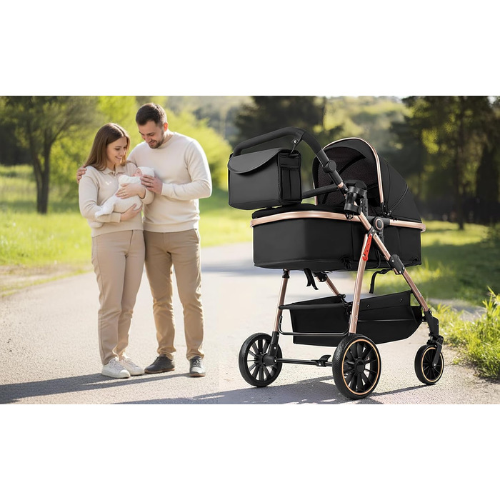 Дитяча коляска MoLi 3 в 1 з реверсивним блоком, великою люлькою та алюмінієвим шасію (V8 Black)