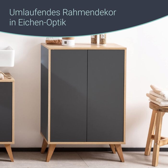 Тумба під умивальник FACKELMANN Finn, коричнева, 60 см, ретро-стиль, push-to-open, Made in Germany