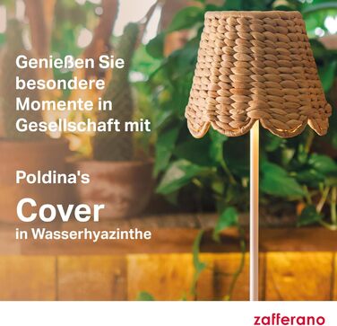 Zafferano Poldina XXL: Бездротова LED-лампа на акумуляторі з торшером, регульована висота 69-150 см, диммер, 2700-3000K, для вітальні та зовні, з зарядним пристроєм (Poldina Cover, ротанг)