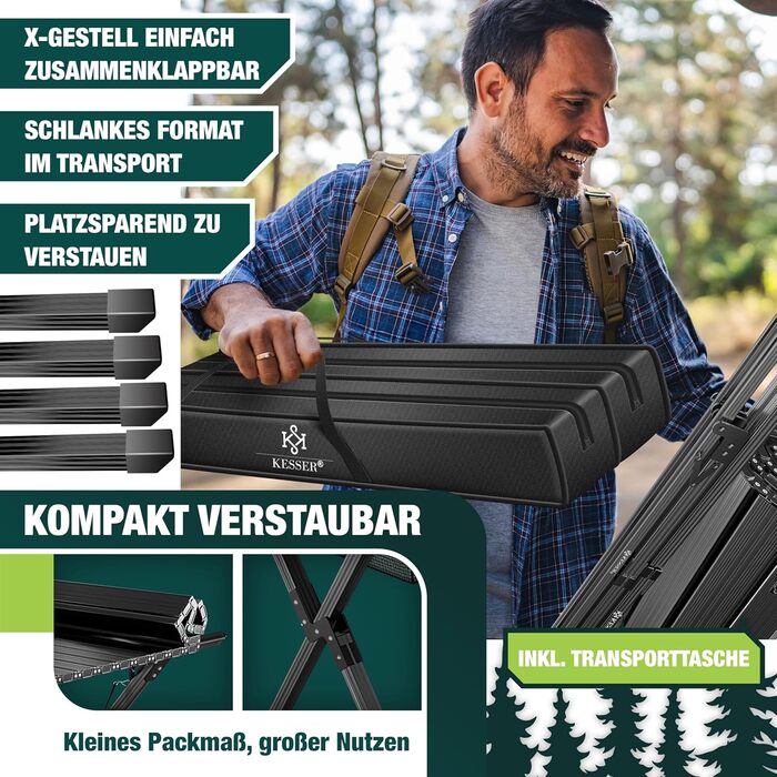 Складаний туристичний стіл KESSER® з алюмінієвим каркасом, регулюванням висоти, 90x53 см, до 100 кг, з сумкою та кишенькою