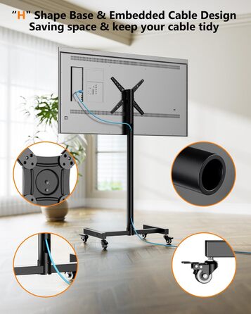 Підставка для телевізора на коліщатках для 17-50 дюймів, поворот 180°, регулювання висоти, VESA 300x300 мм, до 30 кг