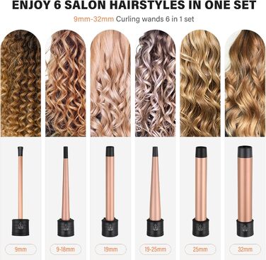 Набір для завивки волосся Janelove 5 в 1 - локони 10-32 мм, кераміка, регулювання температури, рукавички, чохол (рожеве золото)