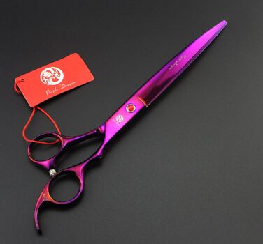 Професійні ножиці для догляду за домашніми тваринами Purple Dragon 8,0 дюймів, прямі ножиці для собак, ножиці для проріджування / змішування і вигнуті ножиці з кишенею (фіолетовий)