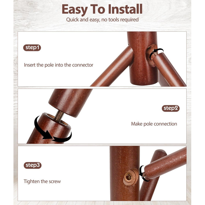 Дерев'яний вішак для одягу з буку, 9 гачків, 3 положення по висоті, для одягу, шапок, шарфів, сумок (білий/коричневий)