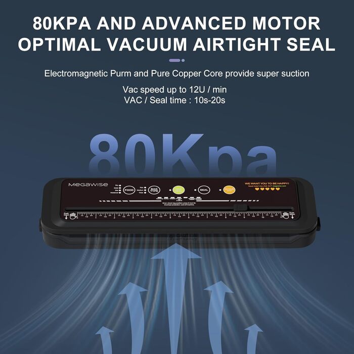 Вакууматор для продуктів MegaWise — потужна компактна машина для вакуумного запакування їжі, автоматична, One-Touch