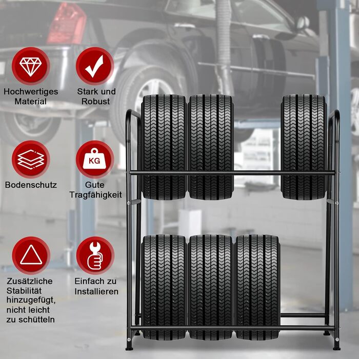 Стійка для шин на 8 шин, 107 x 46 x 117 см. Місце для зберігання шин та дисків, вантажопідйомність 180 кг, з чохлами для захисту. Для гаража, регулювання висоти.