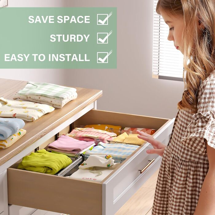 Регульовані роздільники для ящиків FUNIZE, 8 шт., 32-58 см, 16 шт. вставок 9-18 см, органайзери для ящиків на кухню, спальню, офіс, 6 см висота