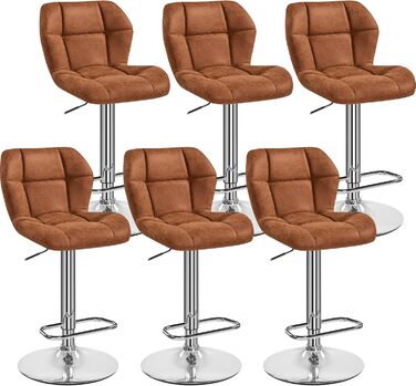 Барні стільці Yaheetech (набір 6 шт.) регульовані по висоті, обертаються на 360°, з підніжкою, PU-шкіра, чорний/ретро-коричневий