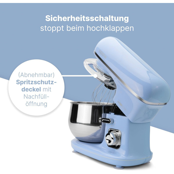 Кухонна машина Clatronic KM 3711 (Блакитна) 1100 Вт, 5л, з гаками для тіста та міксером | Кухонний комбайн для тіста та міксера