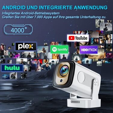 Портативний проєктор Mini Beamer 4K Full HD 1080P з Wi-Fi 6 та Bluetooth 5.2 (270° оберт, автоматична корекція трапеції, HDMI, USB, для ноутбука, білий) NT10-White