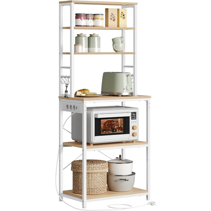 Стелаж кухонний VASAGLE з розетками, 6 полиць, гачки, сталевий каркас, 40 x 80 x 167 см, вінтажний колір