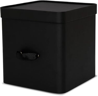 Коробки - Вставки Kalllax з екошкіри Rompicato з кришкою для зберігання одягу - Ящик для зберігання - Органайзер місця на відкритих полицях 30х30х30см Куб L (Чорний)