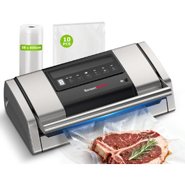 Вакууматор Bonsenkitchen VS5100 для Sous-Vide, 15 л/хв, з вбудованим різаком та кліпсою для пакетів, сріблястий