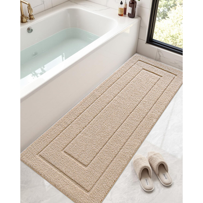 Килимок для ванної кімнати DEXI, преміум-якість, м'який, поглинаючий, з антиковзаючим покриттям, 40.6 x 61 см (2' x 5' Rectangular), Бежевий