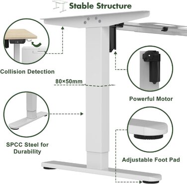 Електричний регульований стіл JUMMICO 160x80 см з зарядкою, комп'ютерний стіл з кабелеуправлінням, ергономічний стіл для сидіння та стояння, білий (бежевий)
