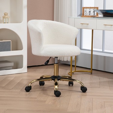 Крісло для офісу з регулюванням висоти, з м'якою оббивкою, що імітує плюшевий фліс, розмір 58 x 56 x 68-76 см, колір білий