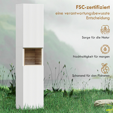 Вільна шафа для ванної кімнати з 2 дверцятами та відкритою полицею, біла