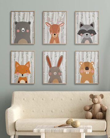 Набір з 6 дитячих постерів Hambient для кімнати дитини: тварини лісу (30x40 см, без рамки)