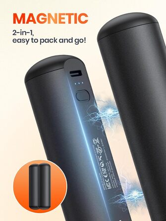 Електричні грілки для рук Warmco 2 шт., 10000 мАг, багаторазові, 3 режими нагріву, портативна батарея-грілка, чорний