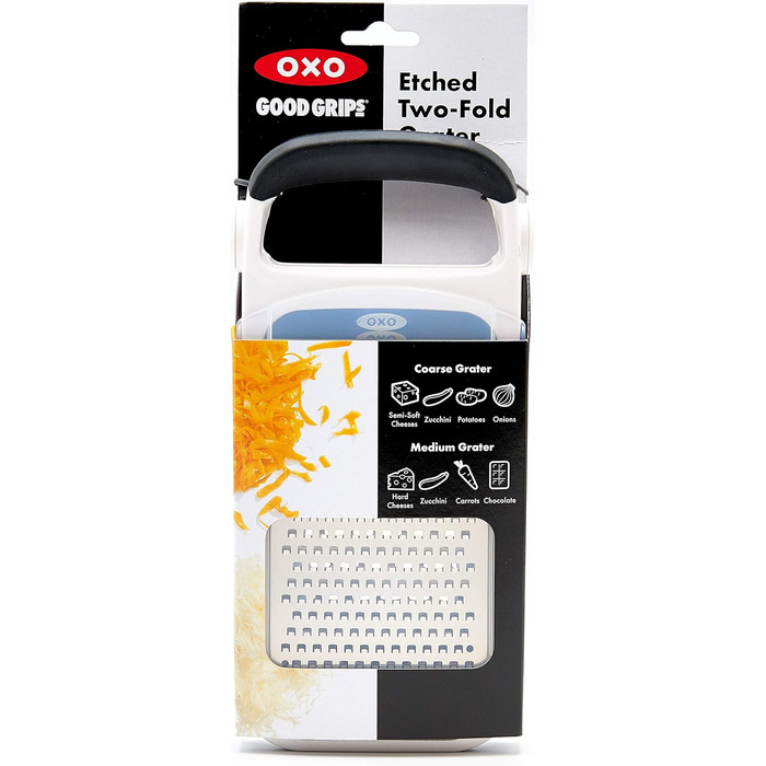 OXO Good Grips Двостороння тертка з контейнером для збору – для овочів та інших продуктів, срібна/чорна