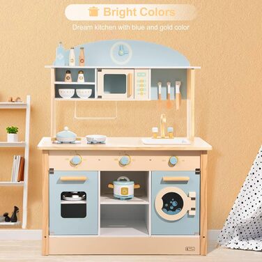 Дерев'яна дитяча кухня ROBUD з аксесуарами | Іграшковий кухонний набір для дітей з продуктами та кухонним обладнанням