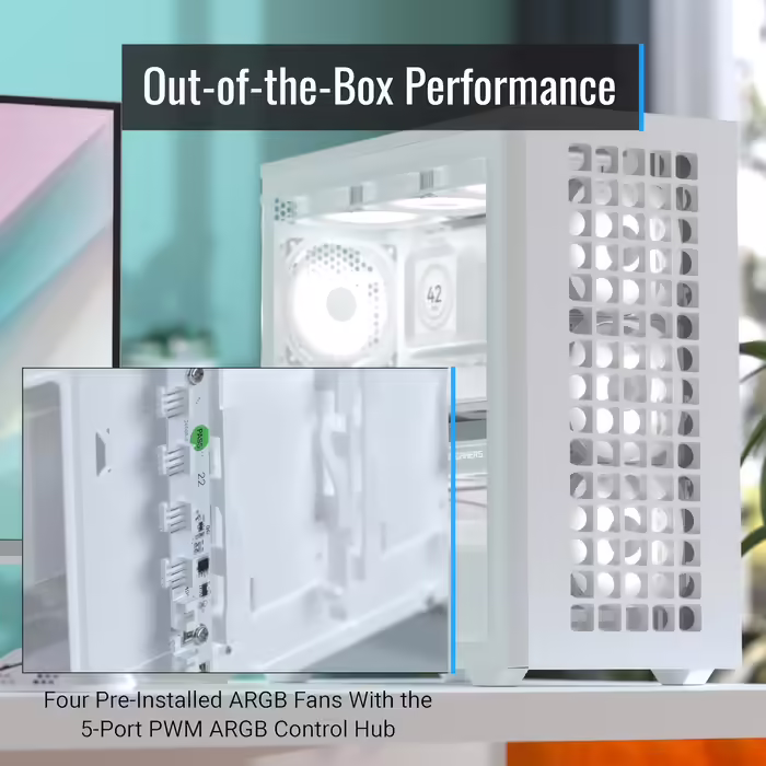 Ігровий корпус AeroCool D502A Mid-Tower, сітчаста передня панель, 4 RGB вентилятори, ATX/mATX/ITX, загартоване скло, чорний
