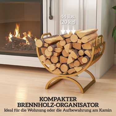 Стійка для дров Outsunny, 46 x 36 x 41 см. Металева золота стійка для дров для каміну/печі.