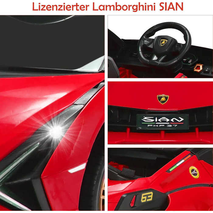 Дитячий електромобіль Lamborghini COSTWAY 12V з пультом, MP3, радіо, LED-фарами, для дітей 3-8 років, червоний