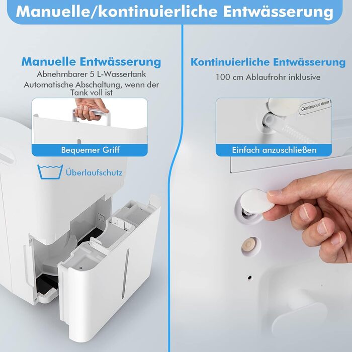Електричний осушувач повітря COSTWAY з 3 режимами, об'єм 50 л/добу, 6,5 л бак, таймер 24 год, 2 швидкості, режим сну ≤ 42 дБ, для приміщень до 30 м²