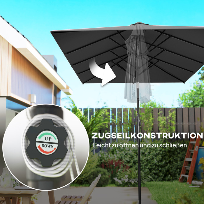 Великий сонцезахисний парасоль з регулюванням висоти та кута нахилу, 150x295x170-214 см, сірий