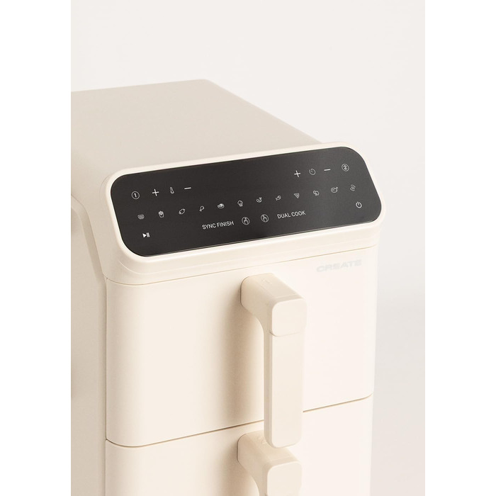 Фритюрниця без олії повітряного приготування 4.2L з пароваркою / Об'єм 5-6 порцій, 6 програм, скляна корзина, регулювання часу та температури, 1300W (11.2L ДУАЛЬНА СТАК, Кремовий білий)