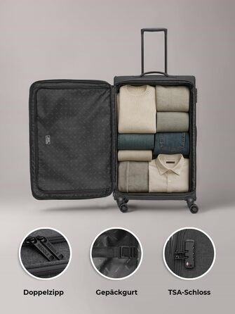 Набір тканинних валіз REDOLZ Essentials 12 (3 шт.), чорні дорожні Trolley з 4-ма подвійними колесами, TSA-замком та функцією розширення