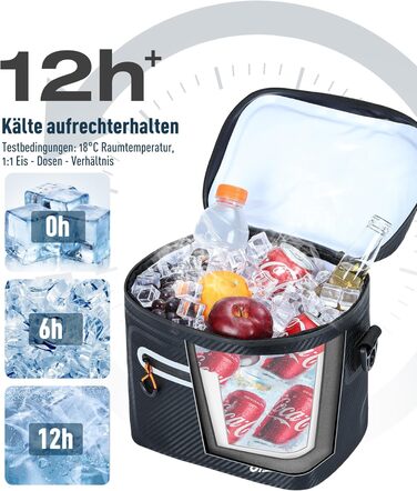Сумка-холодильник 14л ізольована водонепроникна Carbon-Schwarz для кемпінгу, пікніка, пляжу та грилю. Термоізоляція, міцна та герметична.