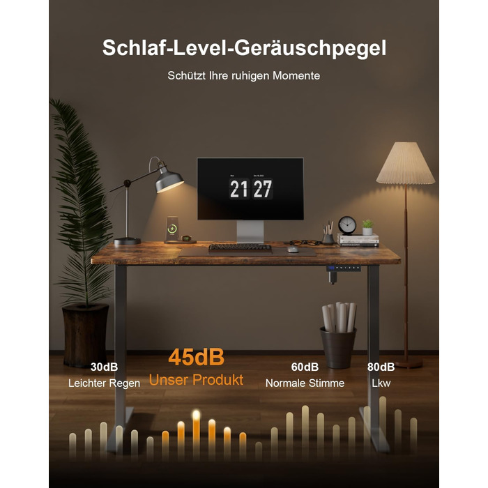 Регульований стіл з USB-портом та розеткою, 100 x 60 см. Електричний стіл, комп'ютерний стіл з пам'яттю, білий (коричневий)