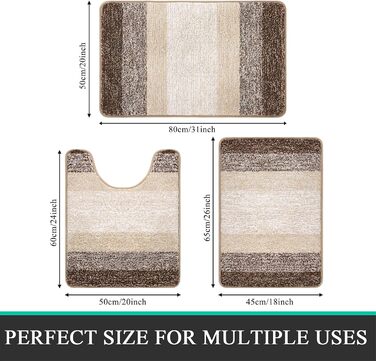 Набір килимків для ванної кімнати Badteppich Set: м'який високий ворс, 3 шт. (45x65 см, 50x80 см, 50x60 см), машинка-мийка, неслизькі, для туалету, під душ, в ванну